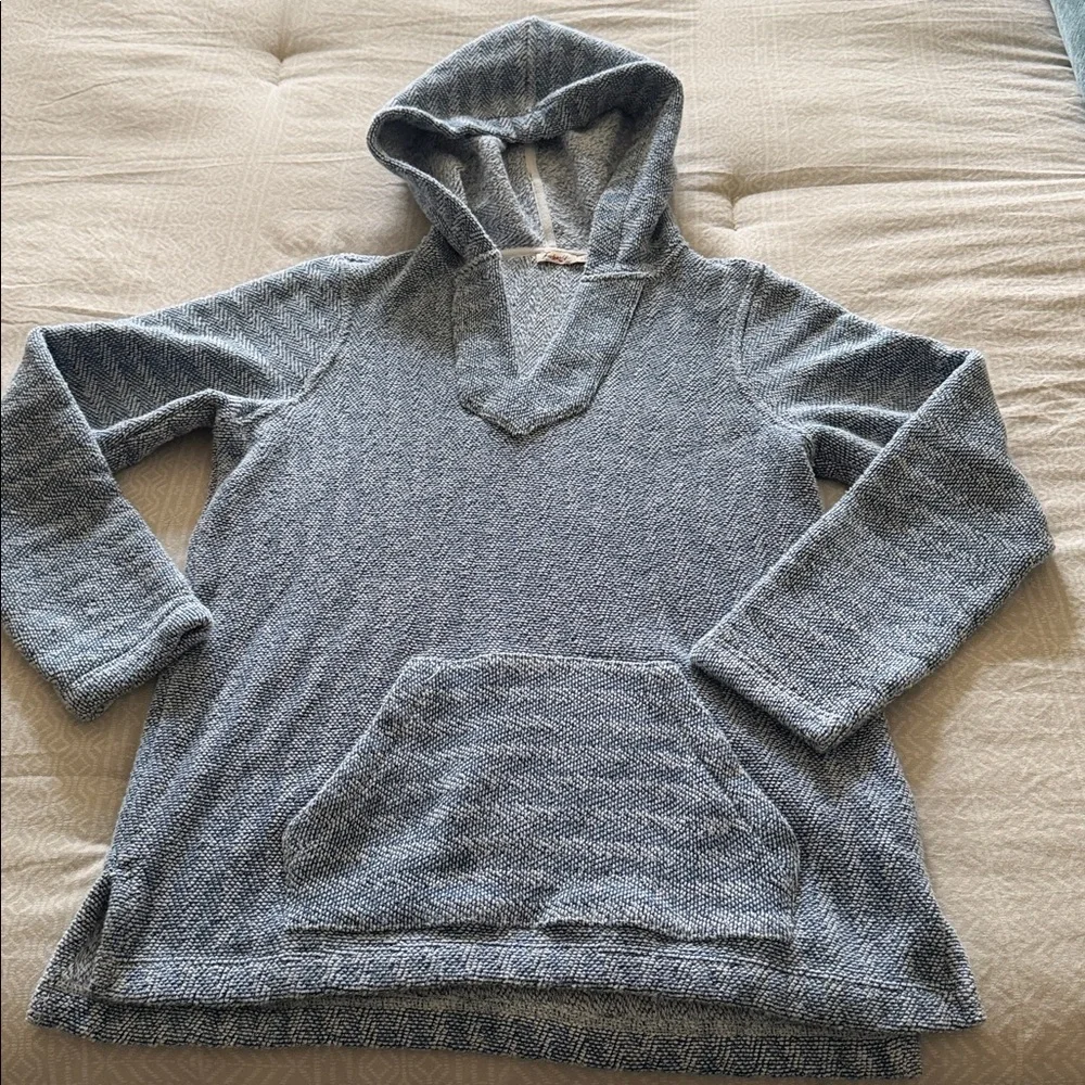 Faherty Whitewater Hoodie Baja Sweatshirt Womens small White Blue Textured Terry
